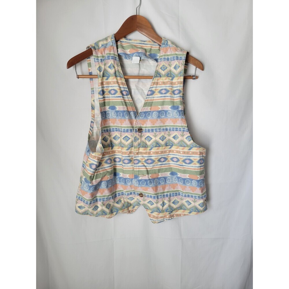 Vintage 90s Aztec‎ Tribal Pattern Button Front Vest Women's Medium Colorful